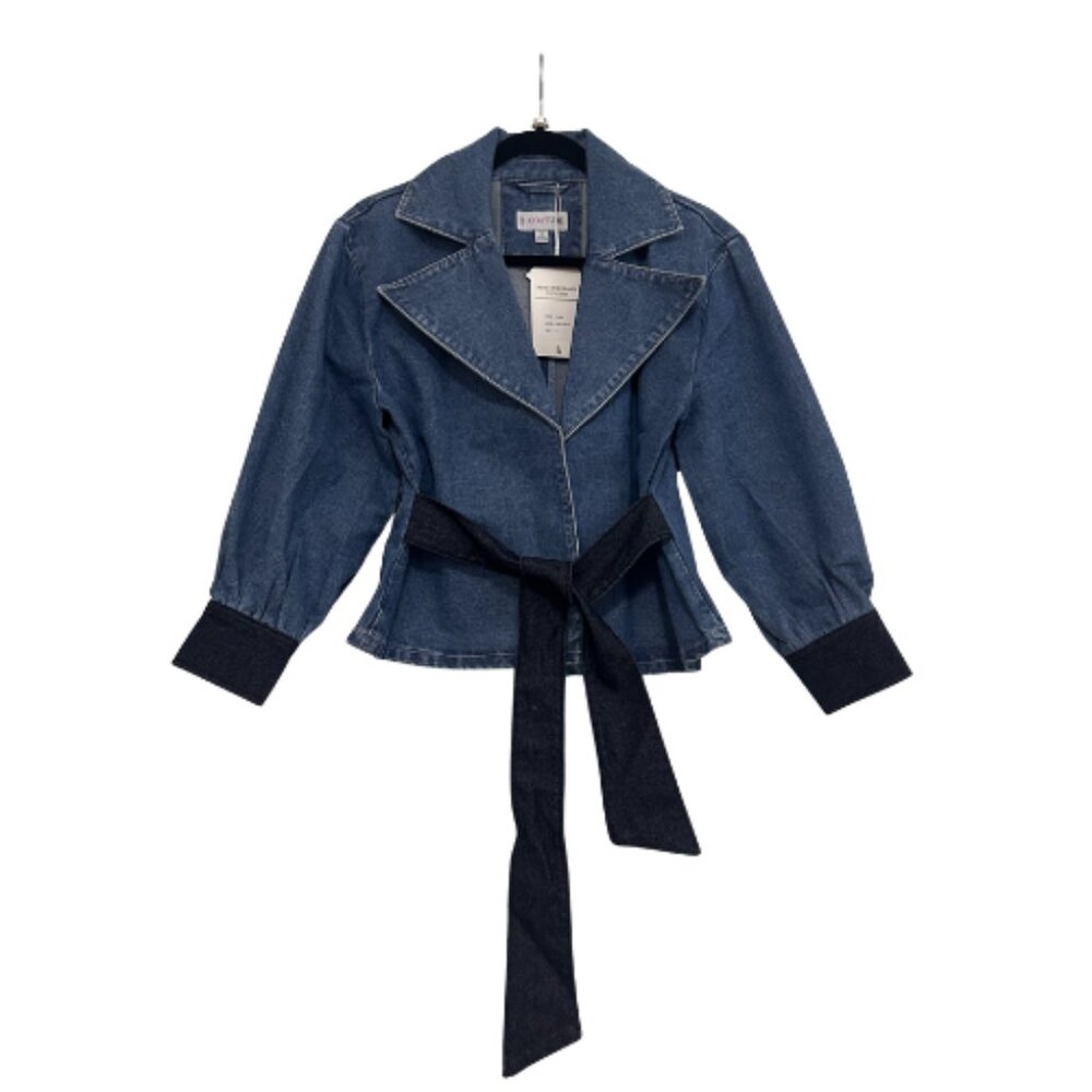 Two Tone Denim Jacket with Tie Belt